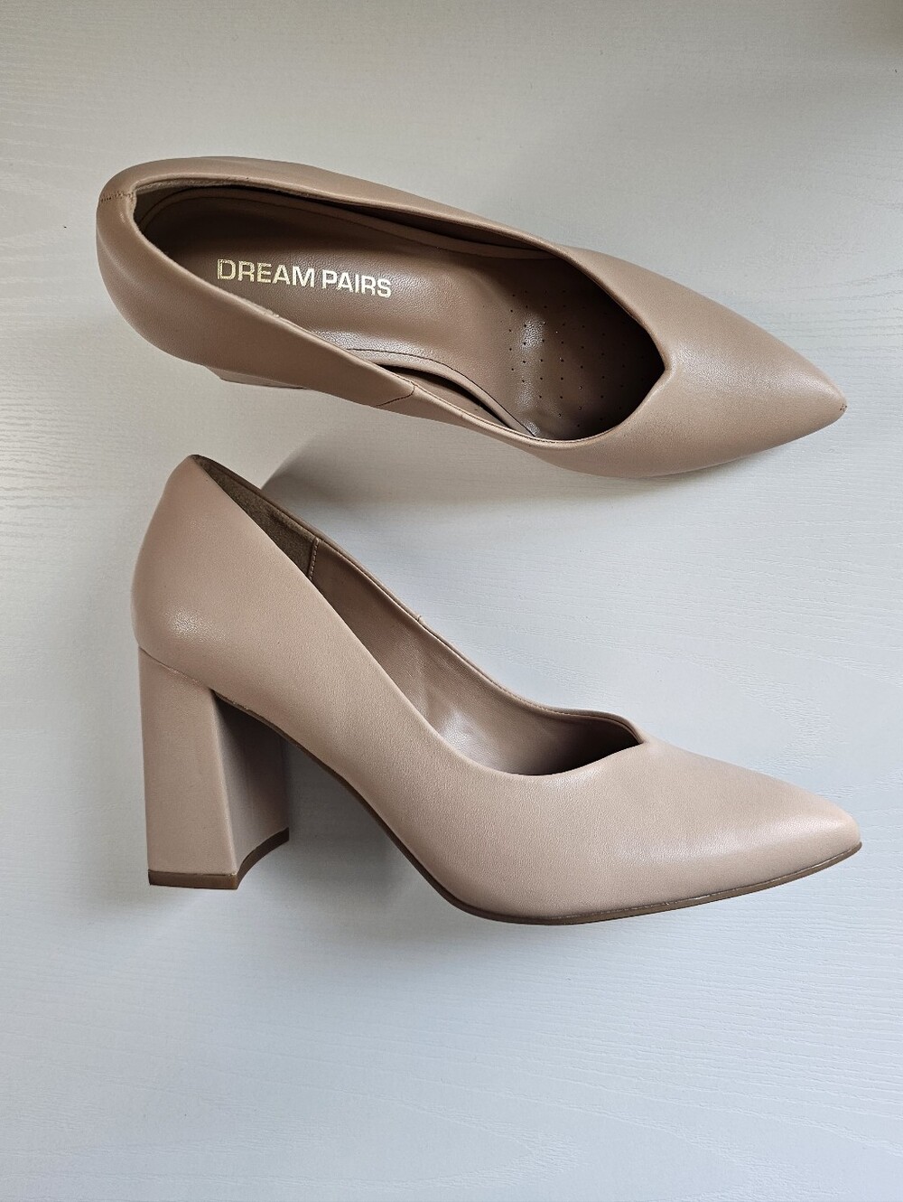Women's Pointed Nude Block Heel Pumps